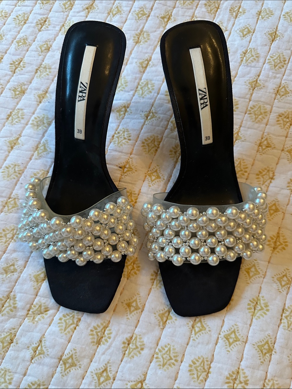 Zara Black Pearl-Embellished Slide Mules